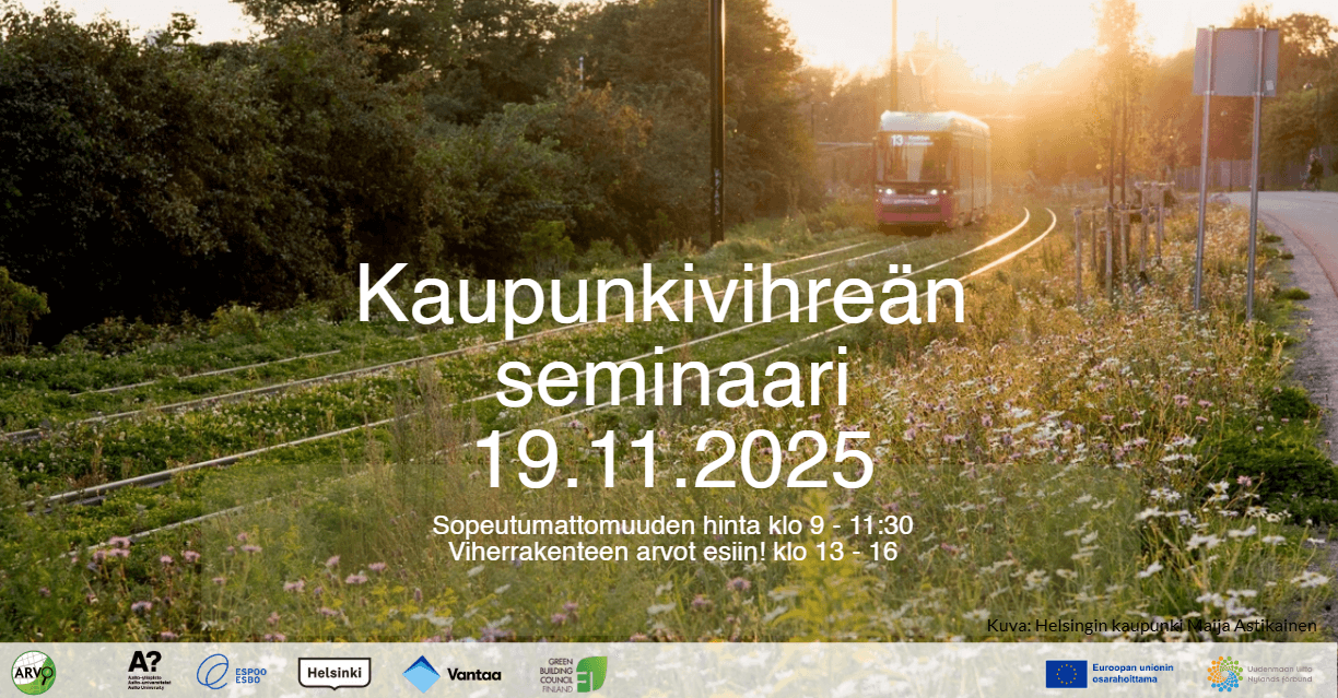 Vihreä kaupunki ja julkinen liikenne.