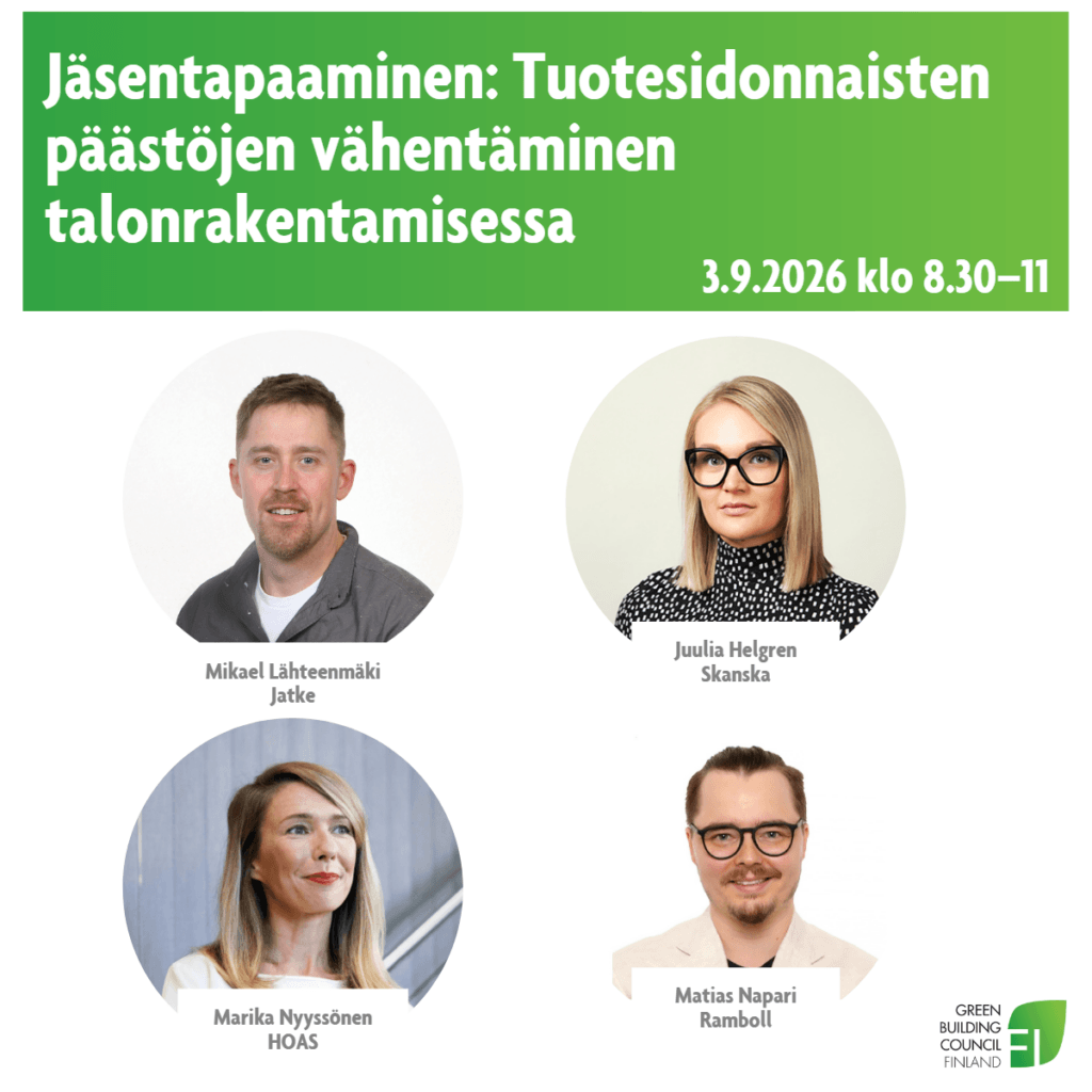 Puhujat Tuotesidonnaisten päästöjen vähentäminen talonrakentamisessa